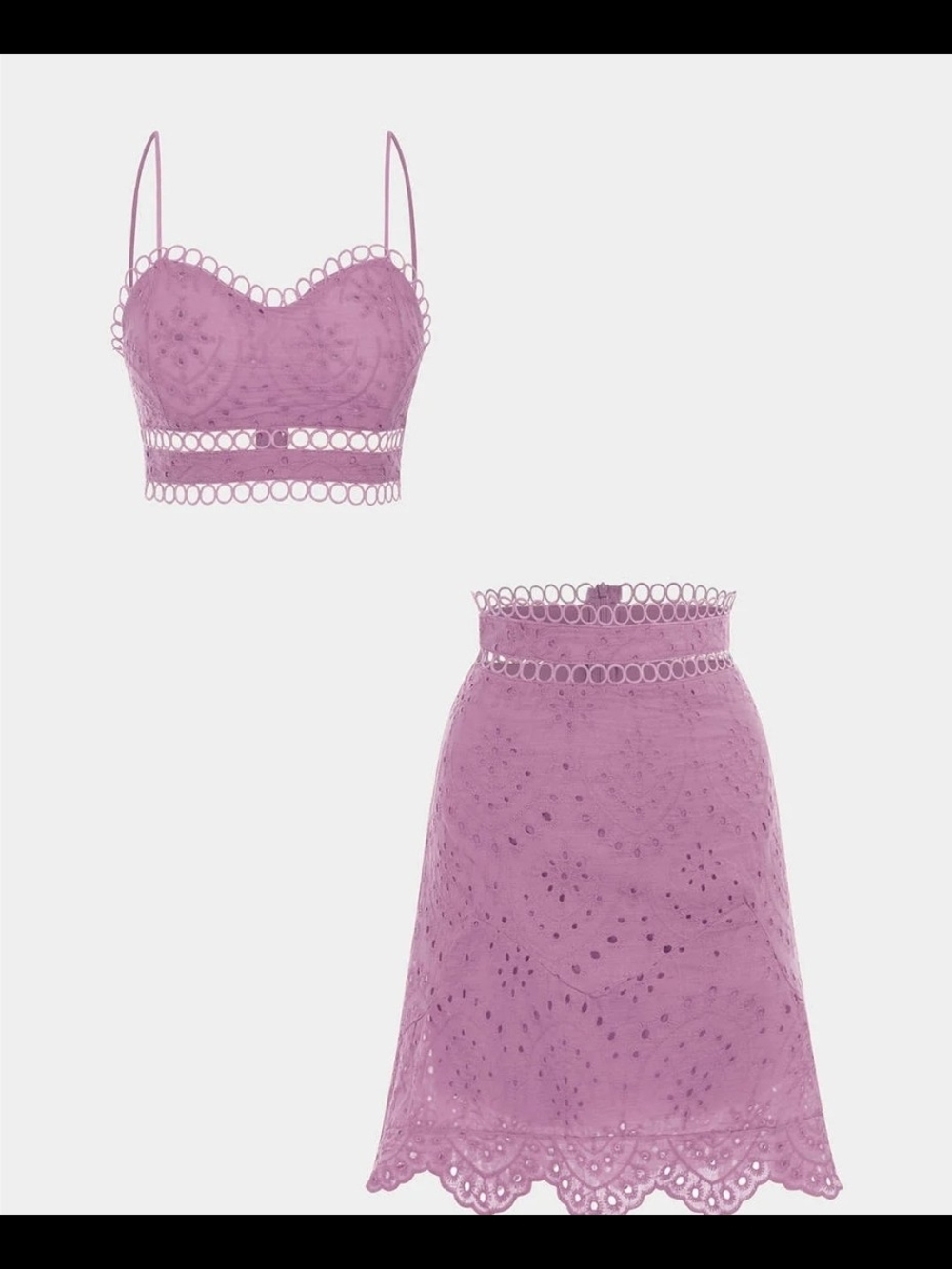 Lace Eyelet Crop Top & Skirt Set in Dusty Pink